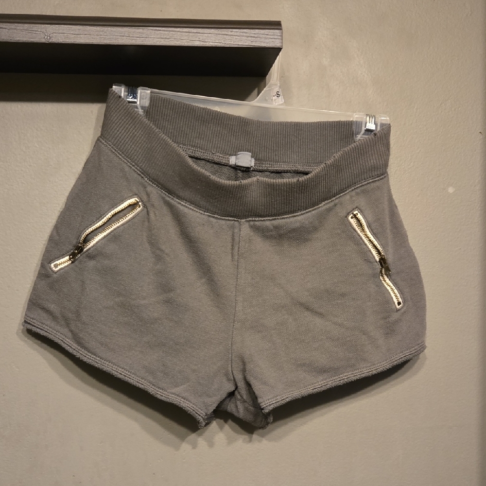 aerie Gray Ribbed Waist Sweat Shorts with Zip Pockets SZ S